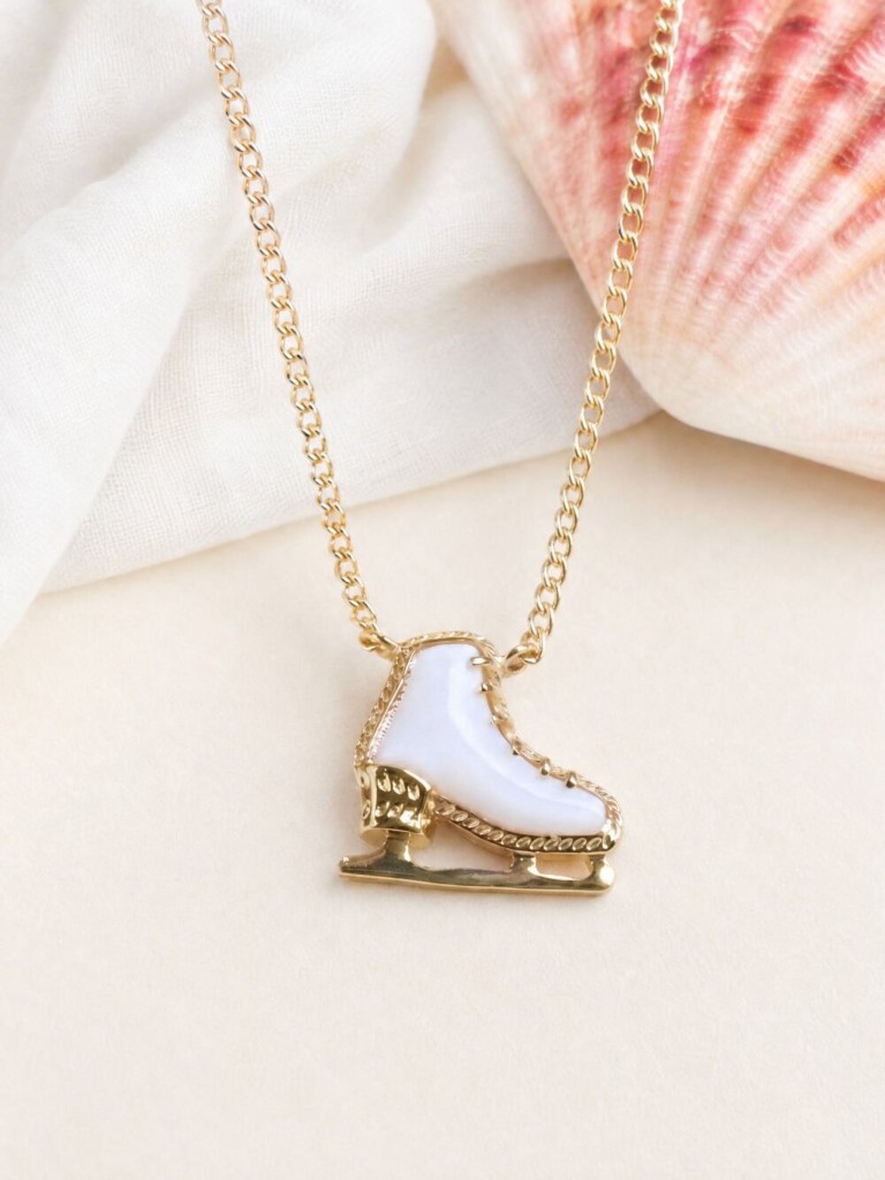 Kendra Scott Ice Skate Gold White Mother-of-Pearl Pendant Necklace - Picture 2 of 2